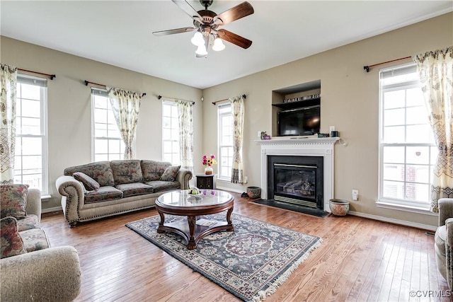 1408 Selma Ln, Henrico, VA 23223 - living room with a ceiling fan, plenty of natural light, and hardwood / wood-style floors