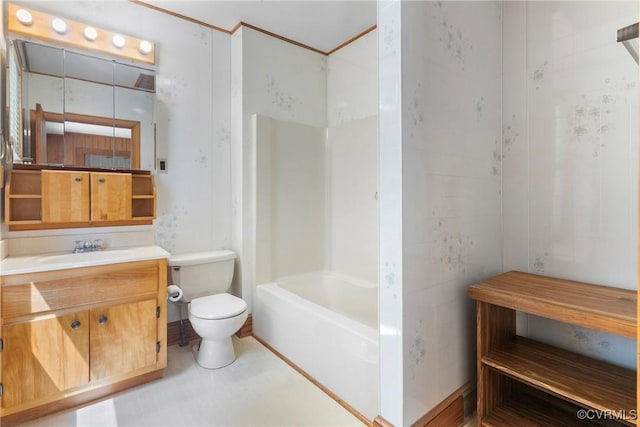 672 Main St, Dillwyn, VA 23936 - bathroom featuring toilet, vanity, and bathtub / shower combination