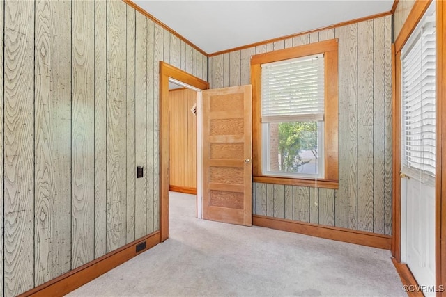 672 Main St, Dillwyn, VA 23936 - unfurnished room featuring carpet floors, ornamental molding, wooden walls, and baseboards
