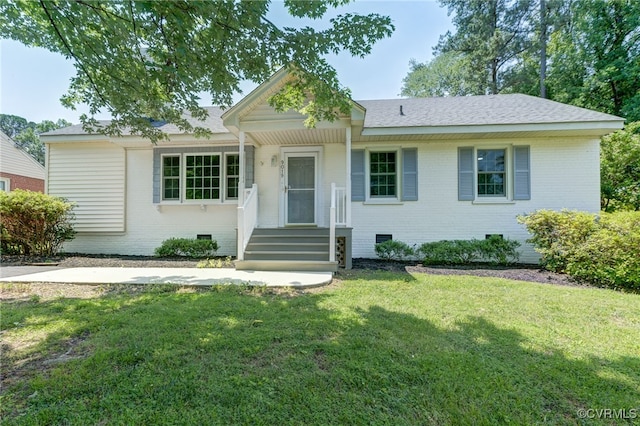 9019 Farmington Dr, Henrico, VA 23229 - view of front of property with brick siding, a front lawn, crawl space, and roof with shingles