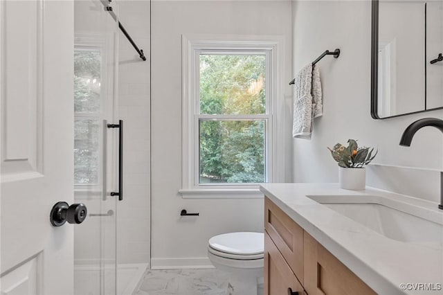 1307 Unison Dr, Chesterfield, VA 23113 - full bath featuring vanity, a stall shower, marble look tile flooring, toilet, and baseboards