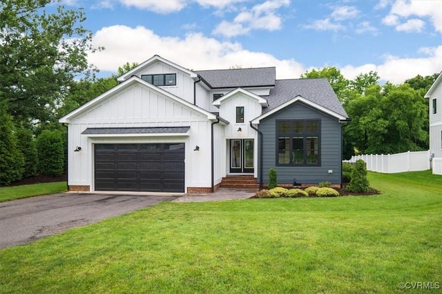 333 Pond View Ln, Goochland, VA 23103 - modern farmhouse style home featuring driveway, a shingled roof, board and batten siding, and a garage