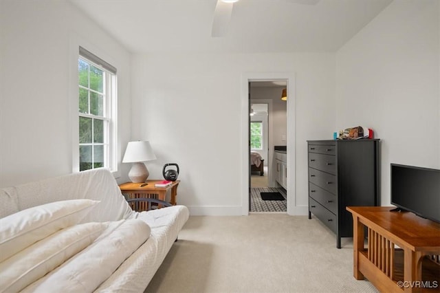 333 Pond View Ln, Goochland, VA 23103 - living room with light carpet and a ceiling fan