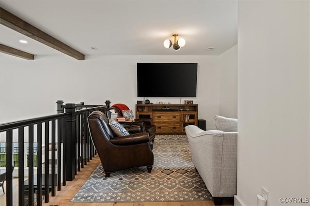 333 Pond View Ln, Goochland, VA 23103 - living area featuring light wood-type flooring and beam ceiling
