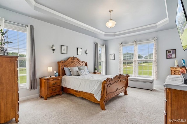 3381 Holywell Cir, Powhatan, VA 23139 - bedroom with a tray ceiling, light colored carpet, and baseboards