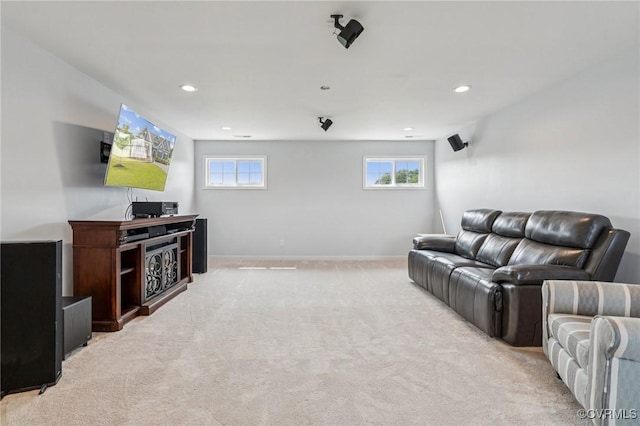 3381 Holywell Cir, Powhatan, VA 23139 - cinema room with light colored carpet, baseboards, and recessed lighting