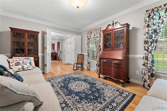 2730 Dalkeith Dr, Henrico, VA 23233 - living room featuring plenty of natural light, crown molding, wood finished floors, and baseboards