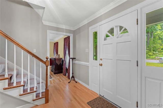 2730 Dalkeith Dr, Henrico, VA 23233 - foyer entrance featuring light wood-type flooring, stairway, crown molding, and baseboards