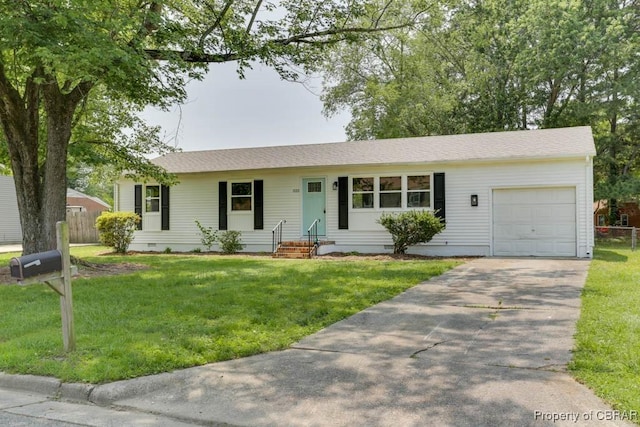 525 Helm Dr, Newport News, VA 23602 - ranch-style house with an attached garage, concrete driveway, a front yard, entry steps, and crawl space