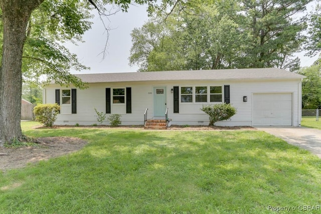 525 Helm Dr, Newport News, VA 23602 - ranch-style home with a garage, crawl space, concrete driveway, and entry steps