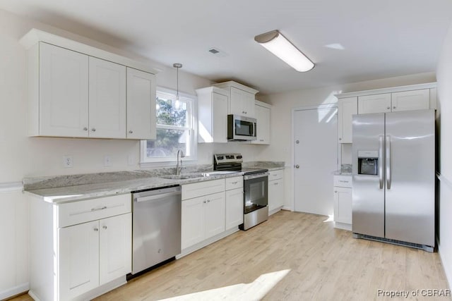 525 Helm Dr, Newport News, VA 23602 - kitchen featuring appliances with stainless steel finishes, a sink, white cabinetry, and light wood-type flooring