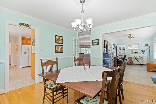 2133 Bloomsherry Dr, Chesterfield, VA 23235 - dining area featuring healthy amount of natural light, ornamental molding, a chandelier, light wood-style floors, and ceiling fan