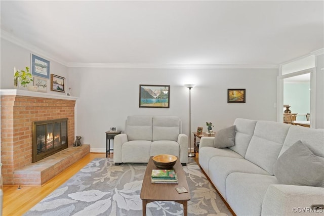 2133 Bloomsherry Dr, Chesterfield, VA 23235 - living area with crown molding, light wood-style floors, and a brick fireplace