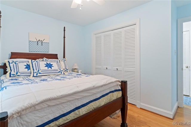 2133 Bloomsherry Dr, Chesterfield, VA 23235 - bedroom featuring light wood-style floors, a closet, baseboards, and a ceiling fan