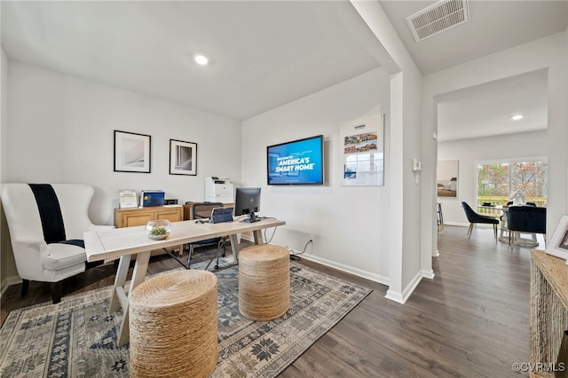 111 Leonard Ct, King William, VA 23009 - office featuring baseboards, dark wood-style flooring, and recessed lighting