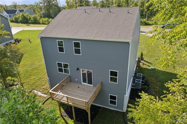 111 Leonard Ct, King William, VA 23009 - rear view of house featuring a deck, central air condition unit, and a yard