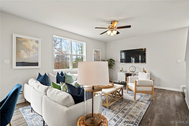 111 Leonard Ct, King William, VA 23009 - living room with a ceiling fan, wood finished floors, and baseboards