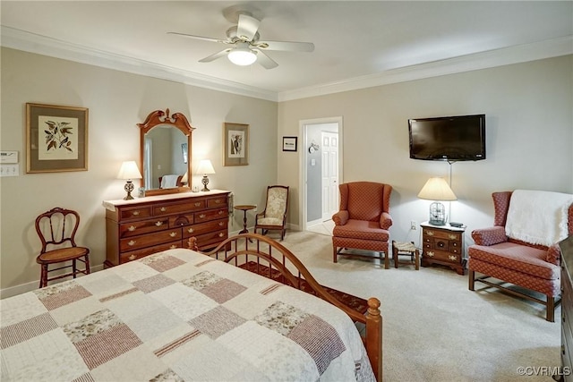 423 Elm Creek Dr, Manakin Sabot, VA 23103 - carpeted bedroom with crown molding, ceiling fan, and baseboards