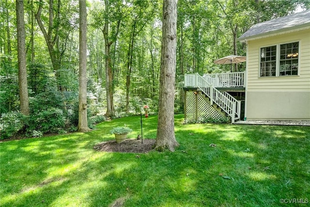 423 Elm Creek Dr, Manakin Sabot, VA 23103 - view of green lawn featuring a deck and stairs