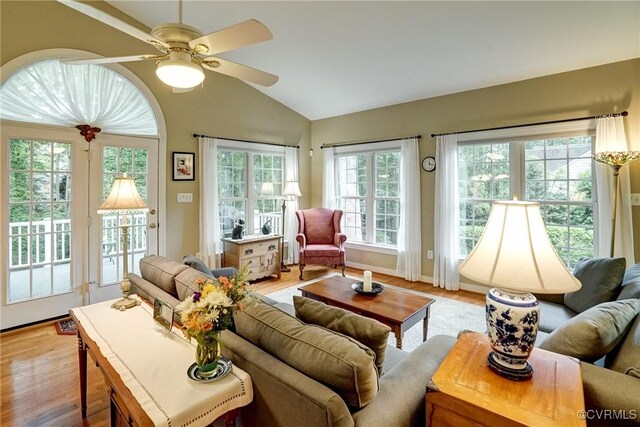 423 Elm Creek Dr, Manakin Sabot, VA 23103 - living area featuring lofted ceiling, a ceiling fan, light wood-type flooring, and baseboards