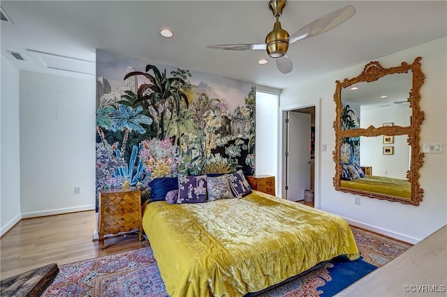 26171/2 Floyd Ave, Richmond, VA 23220 - bedroom with wood finished floors, attic access, recessed lighting, and ceiling fan