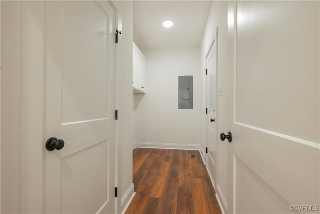 74 Paddock Ln, Louisa, VA 23093 - hallway with electric panel, baseboards, dark wood-style floors, and recessed lighting