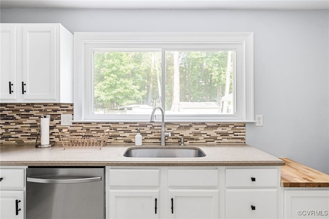 119 Monath Rd, Richmond, VA 23236 - kitchen featuring dishwasher, decorative backsplash, white cabinetry, and light countertops