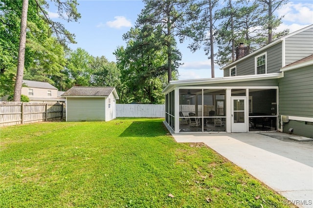 119 Monath Rd, Richmond, VA 23236 - fenced backyard featuring a sunroom, a shed, and a patio area