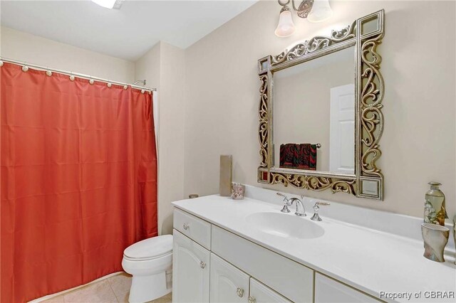 1708 Centennial Dr, Toano, VA 23168 - bathroom featuring vanity, tile patterned flooring, and a shower with curtain