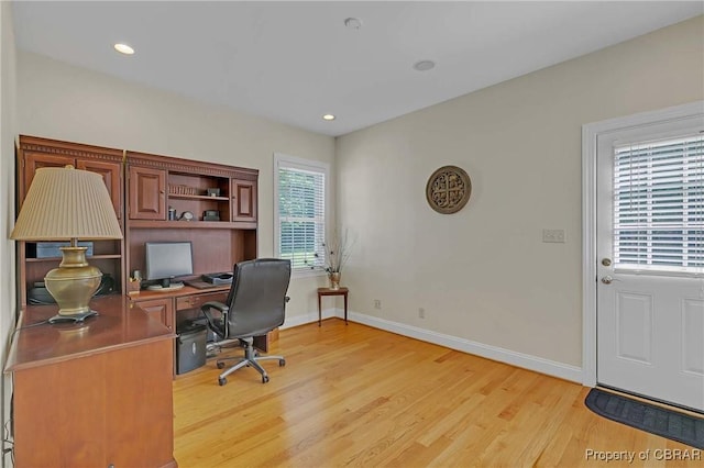 1708 Centennial Dr, Toano, VA 23168 - office area with light wood-style flooring and recessed lighting