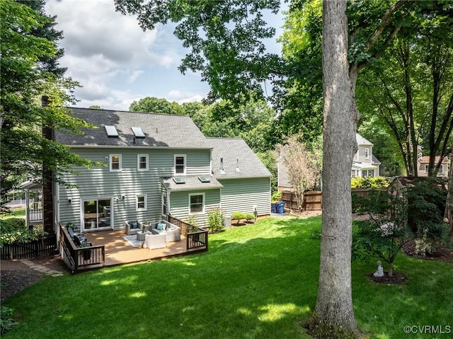 1537 Winbury Dr, Midlothian, VA 23114 - back of property with a deck, an outdoor living space, and a shingled roof