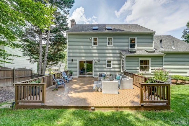 1537 Winbury Dr, Midlothian, VA 23114 - back of house featuring outdoor lounge area, a chimney, a wooden deck, and roof with shingles