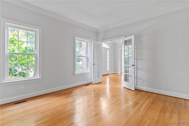 12055 Hadden Hall Dr, Chesterfield, VA 23838 - unfurnished room with french doors, healthy amount of natural light, light wood-type flooring, and crown molding