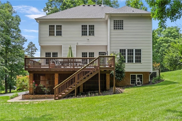12055 Hadden Hall Dr, Chesterfield, VA 23838 - rear view of property with a wooden deck, stairs, a yard, and a shingled roof