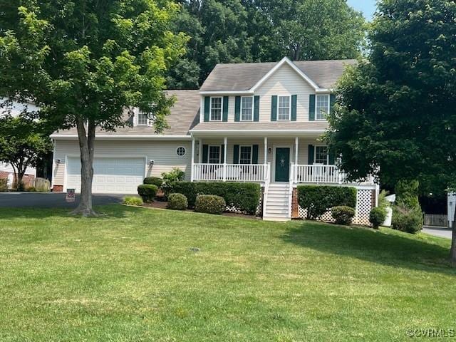 12819 Millstep Ter, Midlothian, VA 23112 - colonial-style house with a porch, asphalt driveway, a front yard, and stairs