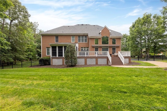 11407 Timber Point Dr, Chesterfield, VA 23838 - back of house with a deck, brick siding, and a sunroom