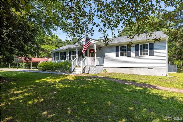 16701 Jolly Rd, Prince George, VA 23842 - view of front facade with a front lawn, cooling unit, and crawl space