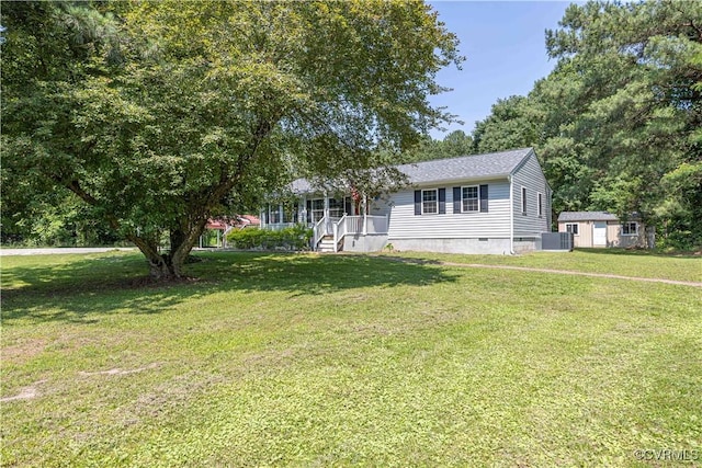 16701 Jolly Rd, Prince George, VA 23842 - view of front of property featuring crawl space, a front yard, central air condition unit, and roof with shingles