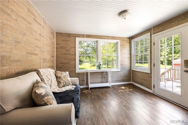 16701 Jolly Rd, Prince George, VA 23842 - sitting room with hardwood / wood-style floors, plenty of natural light, baseboards, and brick wall
