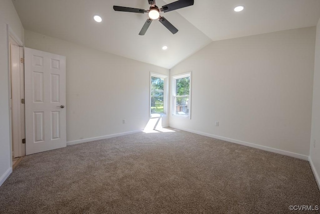 1602 Eden Ave, Henrico, VA 23231 - unfurnished room featuring ceiling fan, baseboards, carpet floors, vaulted ceiling, and recessed lighting