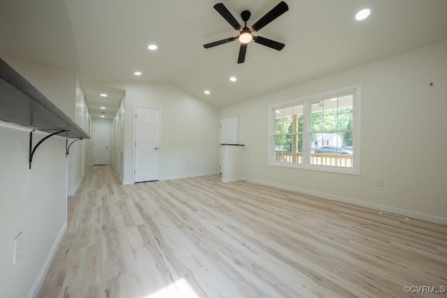 1602 Eden Ave, Henrico, VA 23231 - unfurnished living room featuring recessed lighting, light wood-style floors, a ceiling fan, lofted ceiling, and baseboards