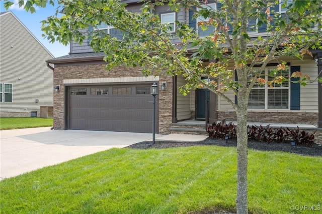 6800 Alabaster Ln, Chesterfield, VA 23234 - view of front of house featuring concrete driveway, a front yard, and stone siding