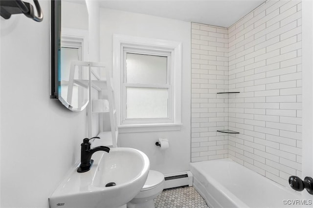 602 Trellis Ln, Henrico, VA 23075 - full bathroom featuring baseboard heating, tile patterned flooring, toilet, a sink, and shower / tub combination