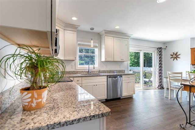 203 Pointers Dr, West Point, VA 23181 - kitchen with dishwasher, healthy amount of natural light, a sink, dark wood-type flooring, and recessed lighting