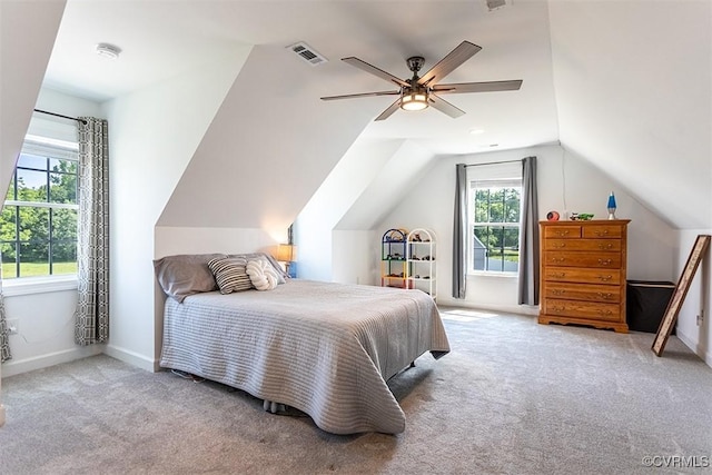 203 Pointers Dr, West Point, VA 23181 - bedroom featuring carpet flooring, vaulted ceiling, baseboards, and ceiling fan