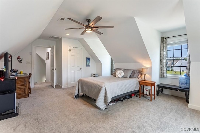 203 Pointers Dr, West Point, VA 23181 - bedroom featuring carpet, vaulted ceiling, and ceiling fan