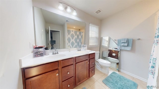 5324 Sandy Ridge Ct, Chesterfield, VA 23832 - bathroom featuring toilet, double vanity, tile patterned floors, and a shower with curtain