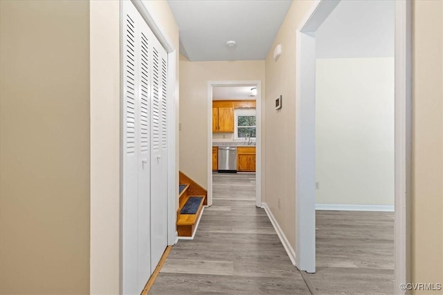 4200 Esposito Pl, Prince George, VA 23875 - hall with wood finished floors, baseboards, and a sink