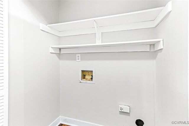 4381 Three Bridge Rd, Powhatan, VA 23139 - laundry area featuring hookup for a washing machine, baseboards, and wood finished floors