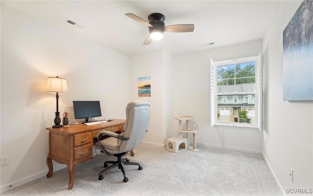 18304 Palisades Ct, Moseley, VA 23120 - carpeted home office with ceiling fan and baseboards